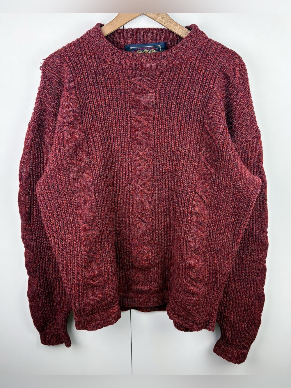 Ralph Lauren 100% Wool Vintage Chaps Red Marled Knit Crew Sweater Mens Large